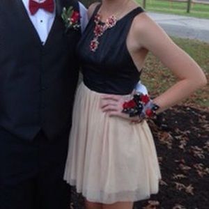 Leather and toile dress.